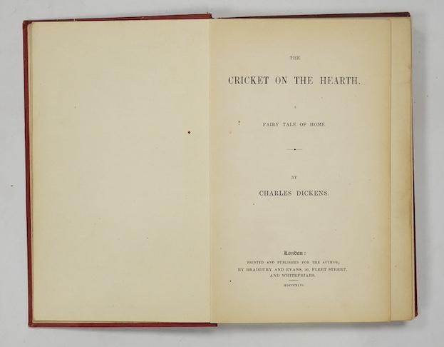 Dickens, Charles - The Cricket on the Hearth. A fairy tale of home. First Edition. engraved pictorial and printed titles, frontis. and 12 text engravings (by Leech, Doyle, Maclise et al); original blind decorated and gil